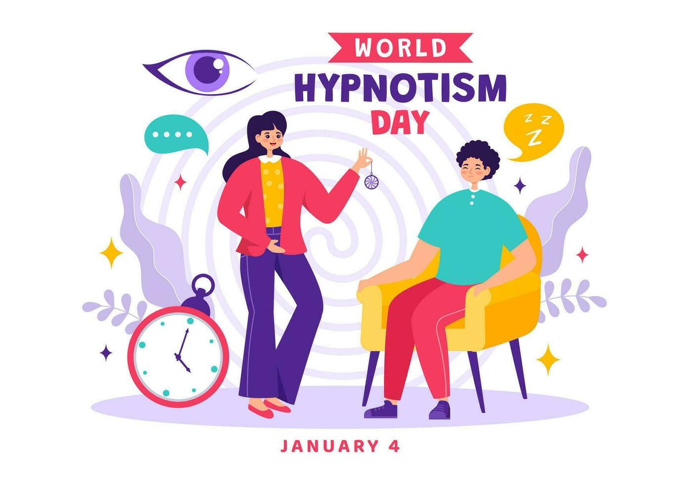 World Hypnotism Day Vector Illustration on 4 January with Black and White Spirals Creating an Altered State of Mind for Treatment Services