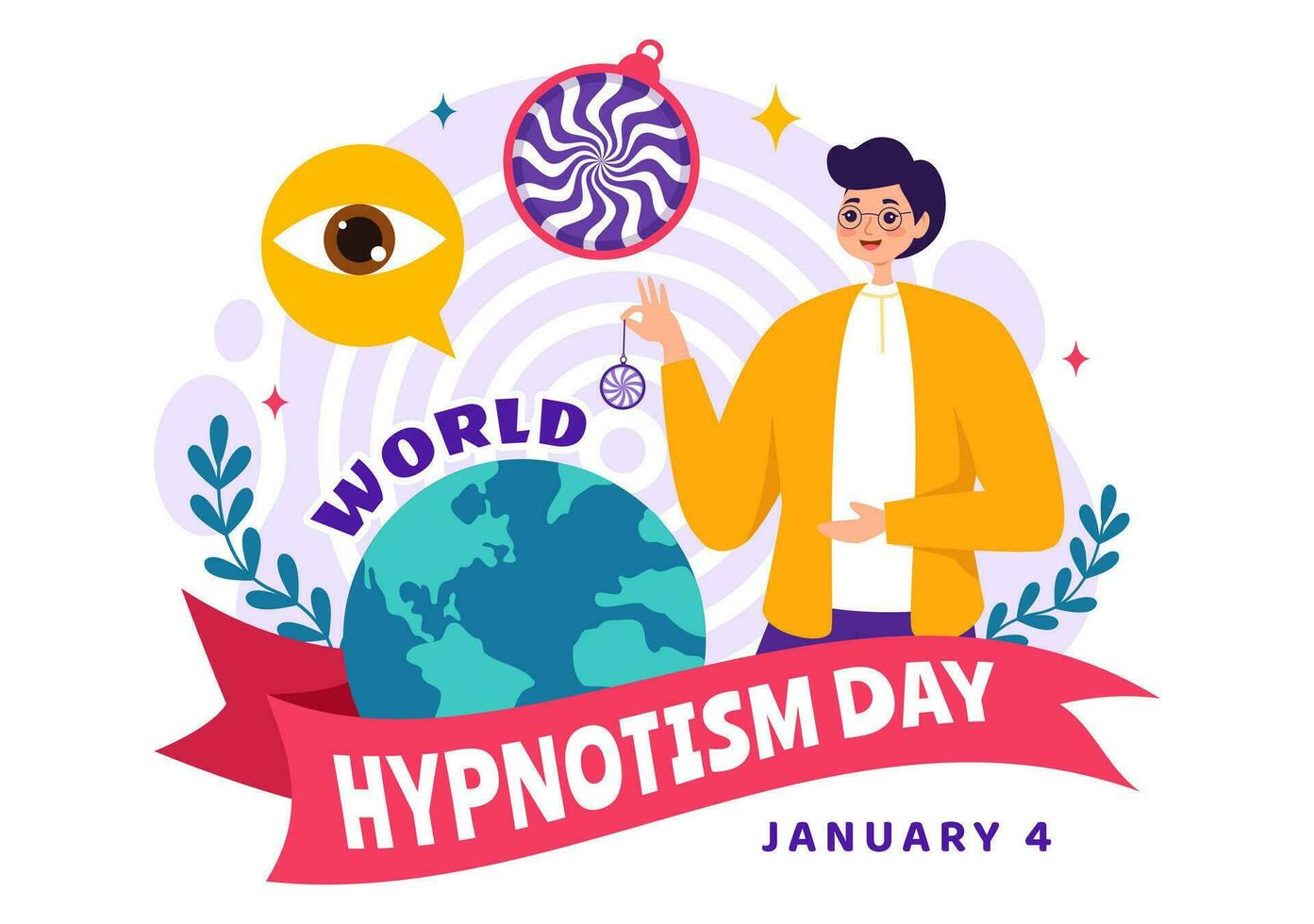 World Hypnotism Day Vector Illustration on 4 January with Black and White Spirals Creating an Altered State of Mind for Treatment Services