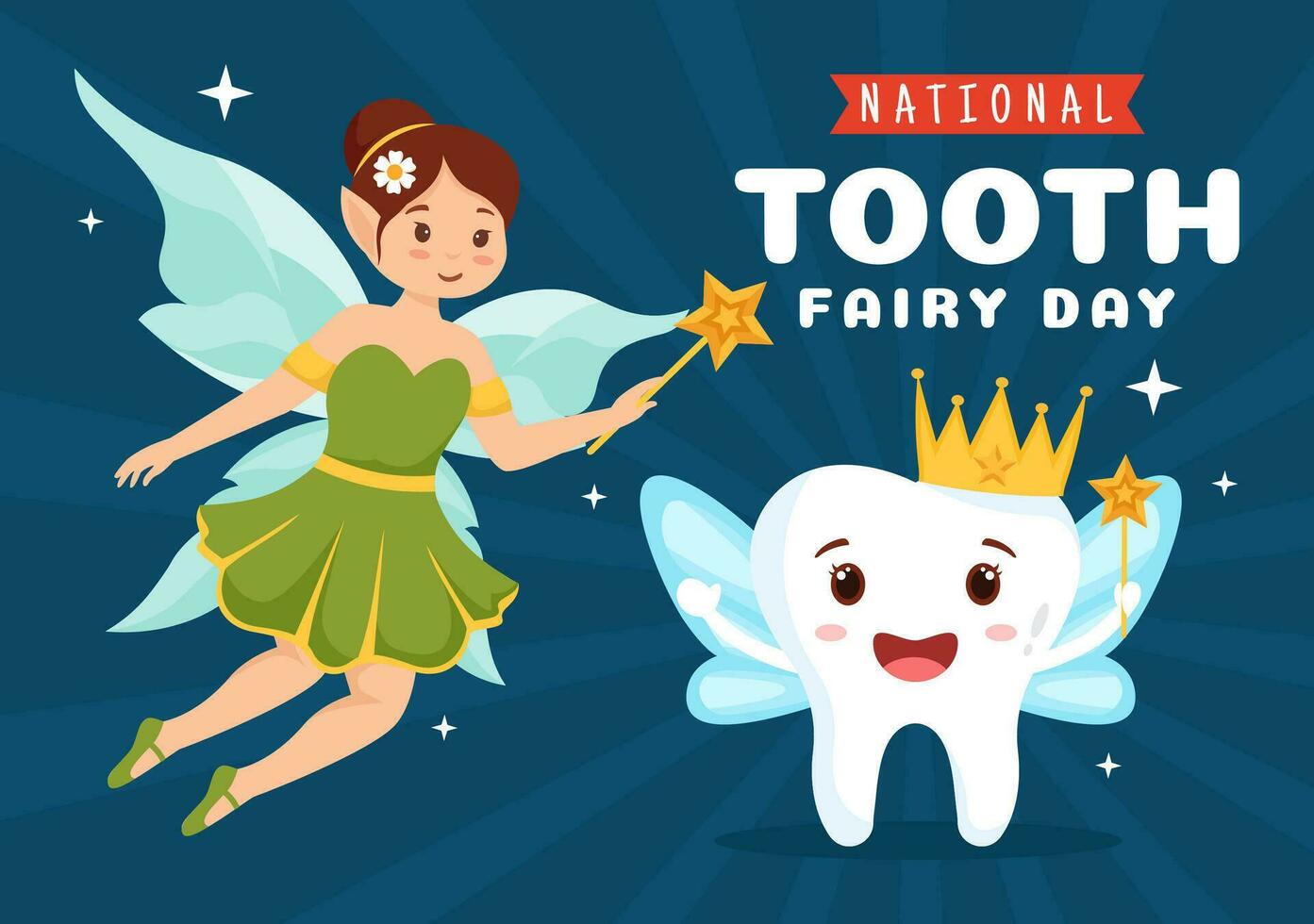 National Tooth Fairy Day Vector Illustration with Little Girl to Help Kids for Dental Treatment Fit in Flat Cartoon Background Design