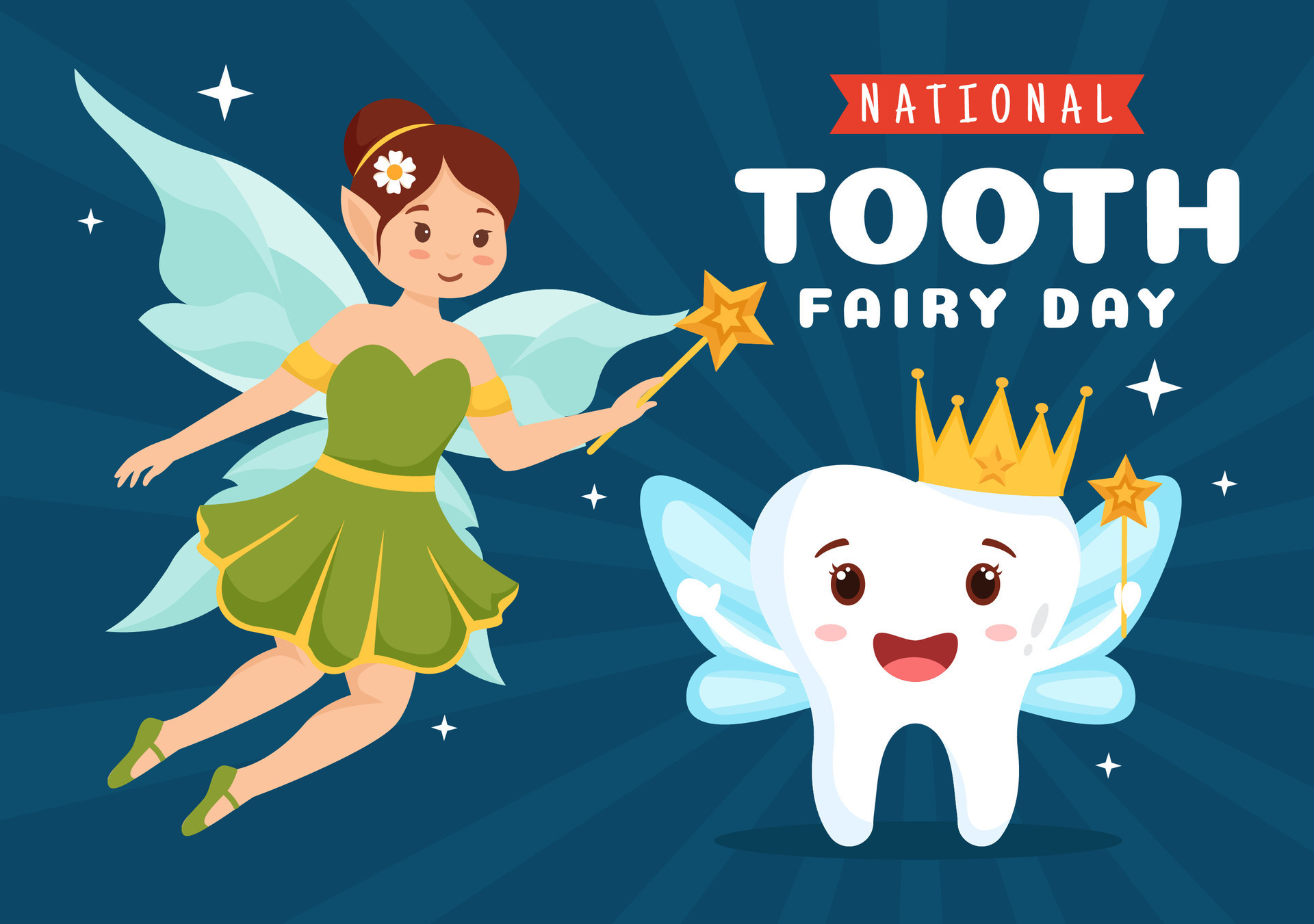 National Tooth Fairy Day Vector Illustration with Little Girl to Help