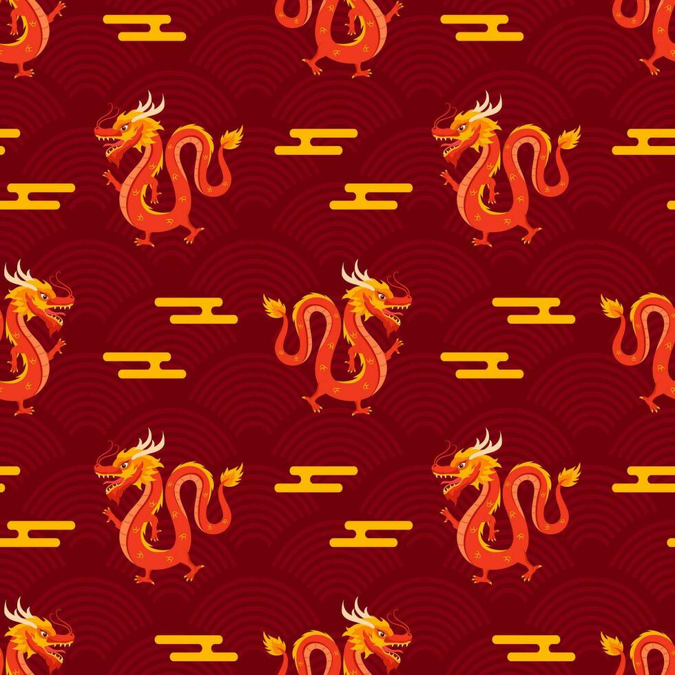 Happy Chinese New Year 2024 Seamless Pattern Design. Translation  Year of the Dragon. with Lantern, Dragons and China Elements in Flat Illustration vector