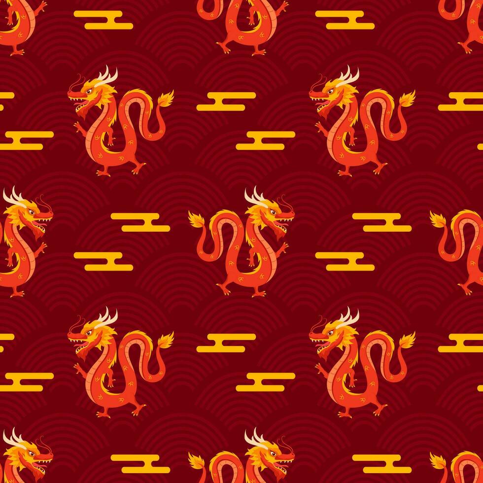 Happy Chinese New Year 2024 Seamless Pattern Design. Translation  Year of the Dragon. with Lantern, Dragons and China Elements in Flat Illustration vector