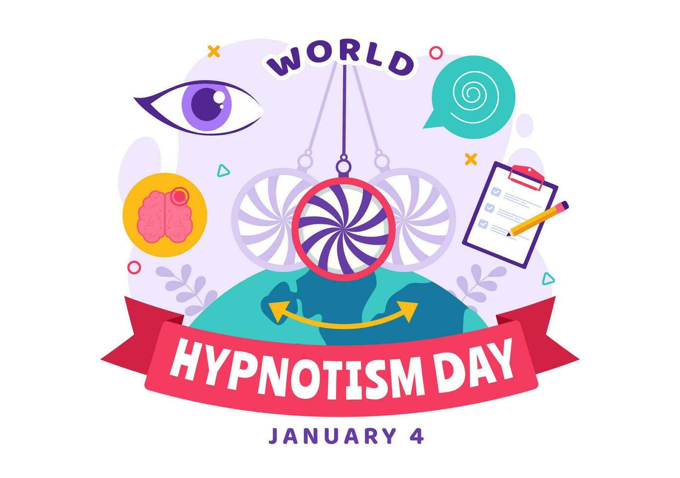 mundo hipnotismo día vector ilustración en 4 4 enero con negro y blanco espirales creando un alterado estado de mente para tratamiento servicios