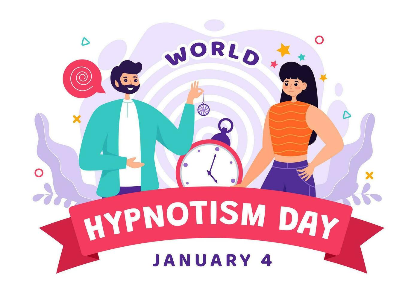 World Hypnotism Day Vector Illustration on 4 January with Black and White Spirals Creating an Altered State of Mind for Treatment Services