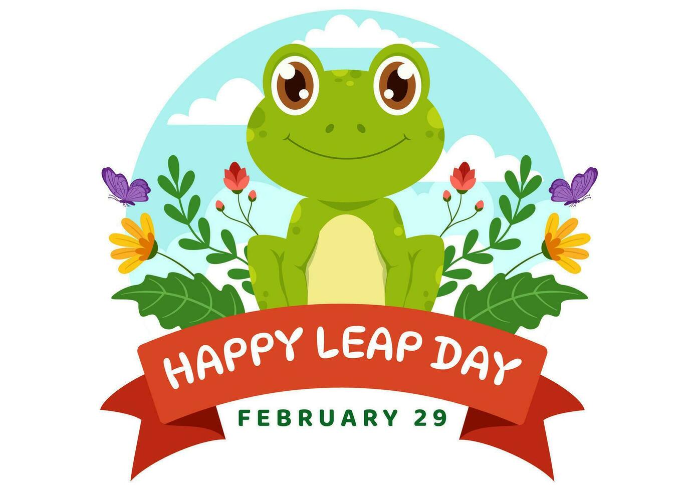 Happy Leap Day Vector Illustration on 29 February with Jumping Frogs and Pond Background in Holiday Celebration Flat Cartoon Design