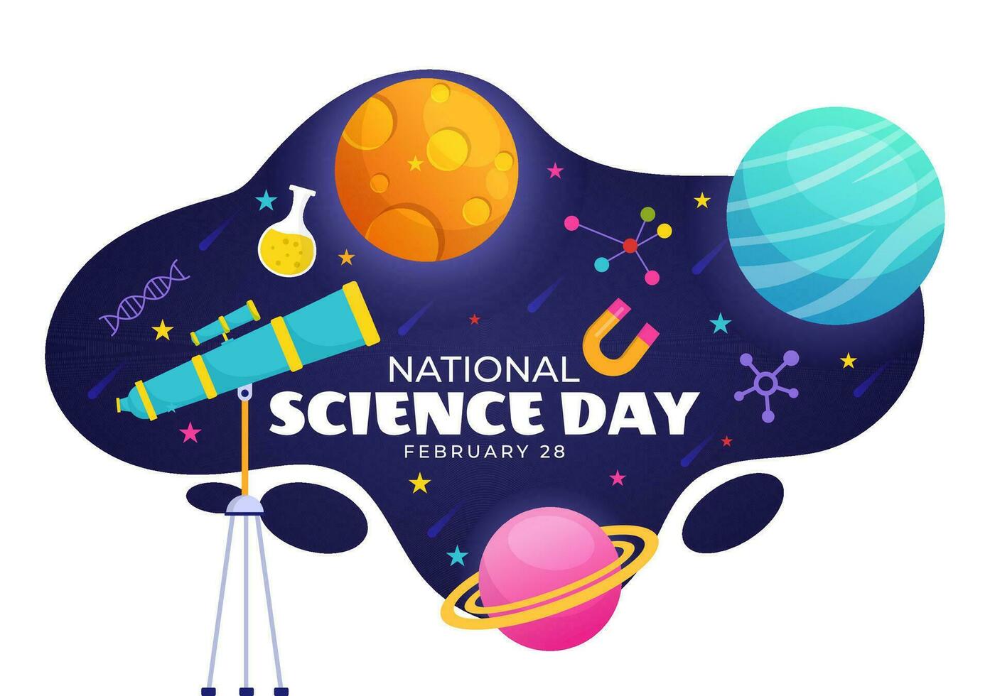 National Science Day Vector Illustration on February 28 Related to Chemical Liquid, Scientific, Medical and Research in Flat Cartoon Background