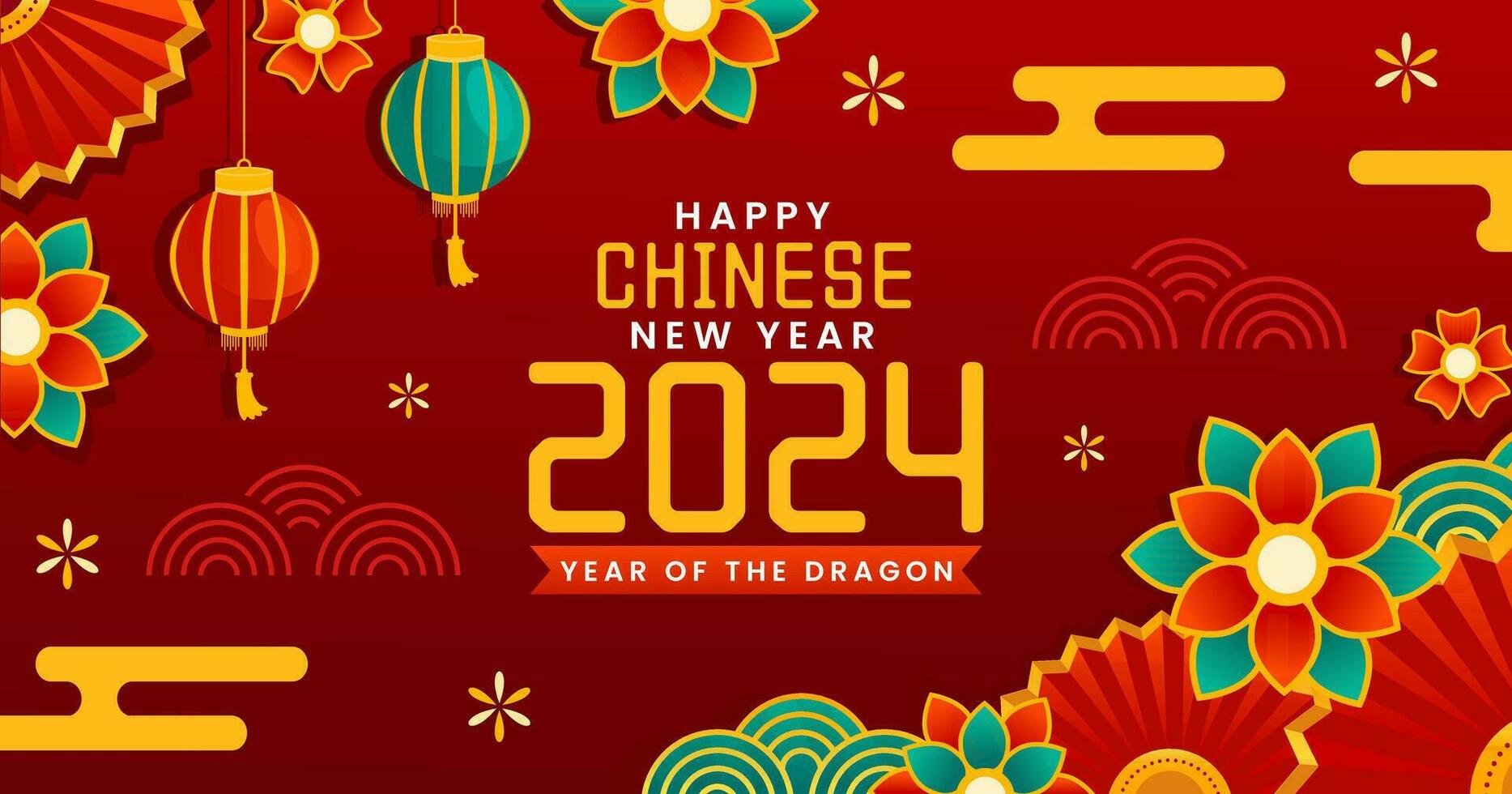 Chinese New Year 2024 Post Illustration Flat Cartoon Hand Drawn Templates Background vector