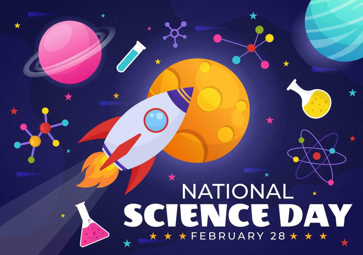 National Science Day Vector Illustration on February 28 Related to Chemical Liquid, Scientific, Medical and Research in Flat Cartoon Background