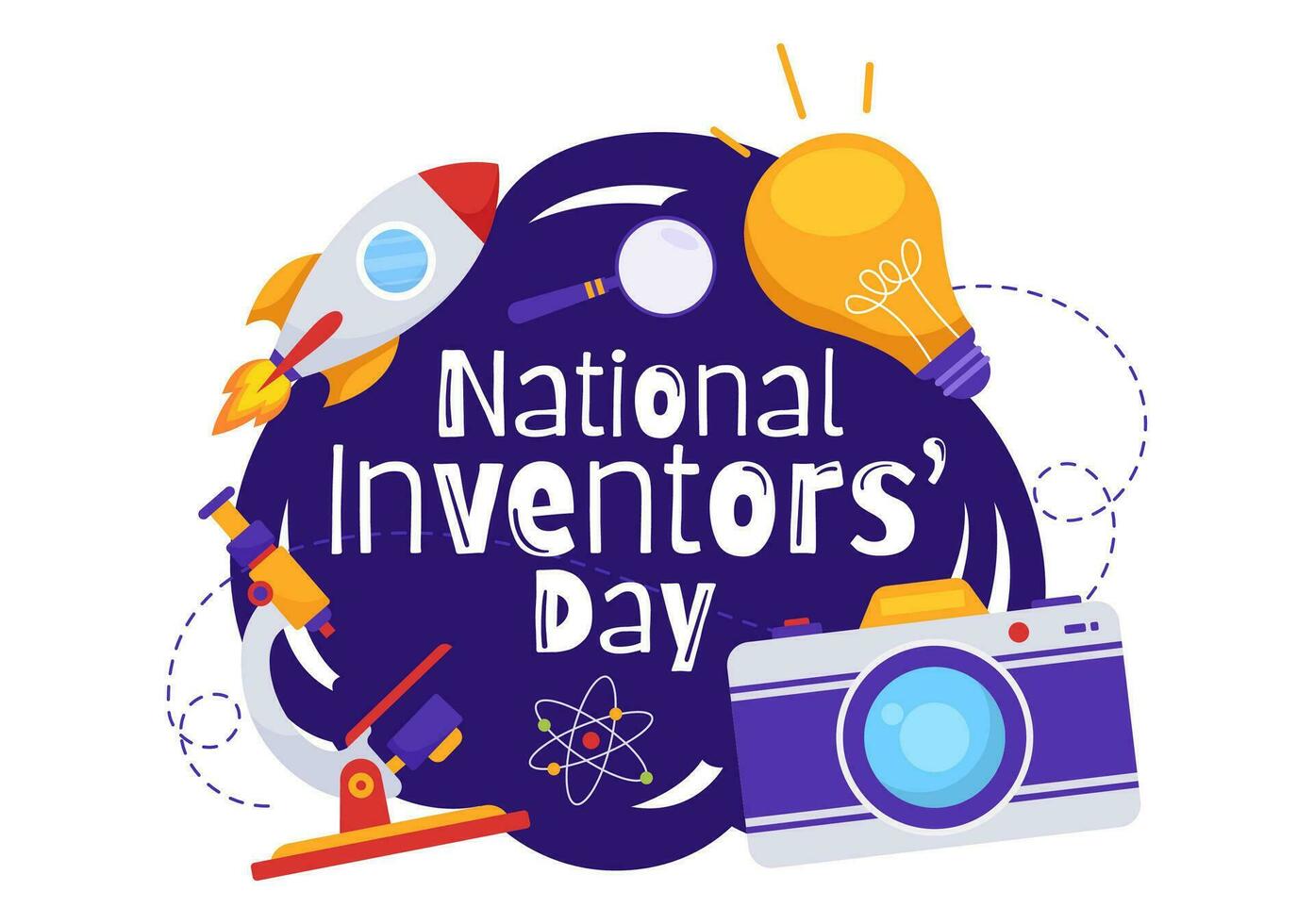 nacional inventores día vector ilustración en febrero 11 celebracion de genio innovación a honor creador de Ciencias en plano dibujos animados antecedentes