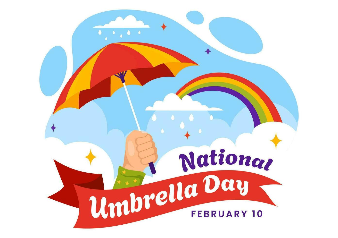 National Umbrella Day Vector Illustration on 10 February with Umbrellas at Rainy Weather or Monsoon Season in Flat Cartoon Background Design