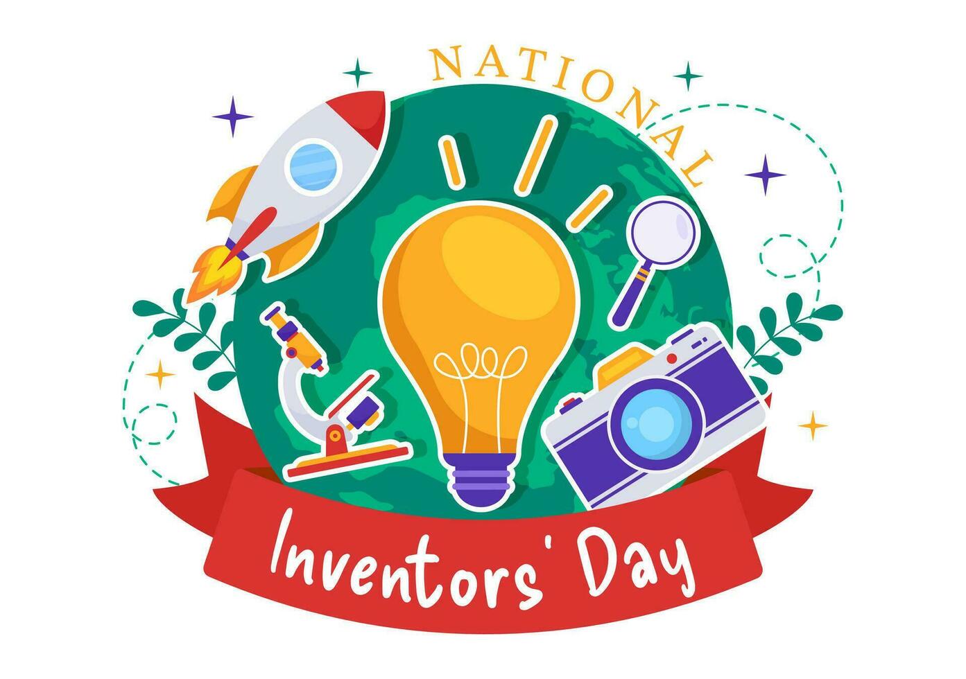 nacional inventores día vector ilustración en febrero 11 celebracion de genio innovación a honor creador de Ciencias en plano dibujos animados antecedentes