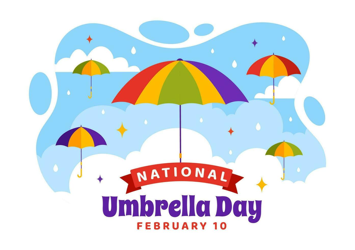 National Umbrella Day Vector Illustration on 10 February with Umbrellas at Rainy Weather or Monsoon Season in Flat Cartoon Background Design