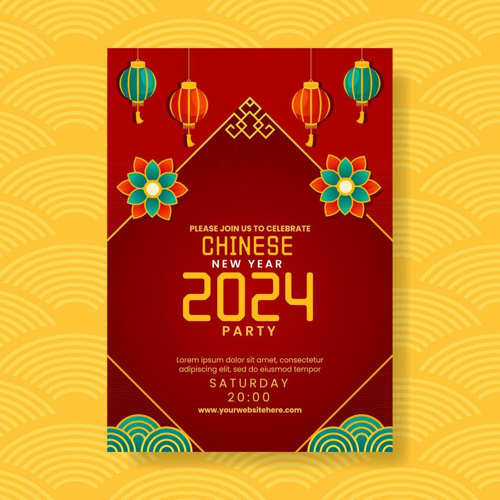 Chinese New Year 2024 Invitation Illustration Flat Cartoon Hand Drawn Templates Background vector