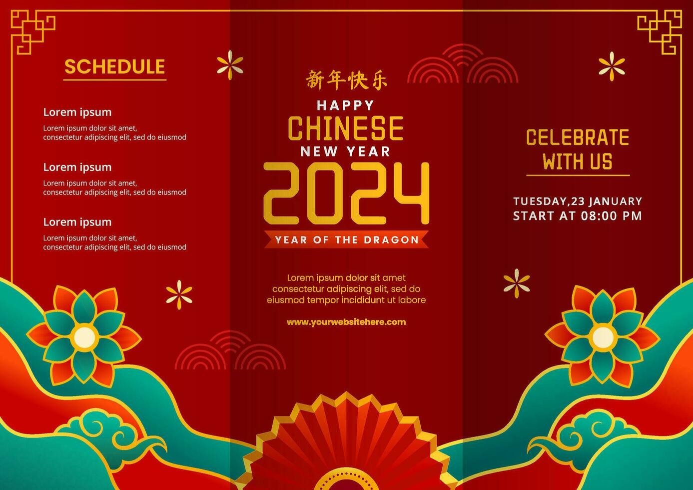 Chinese New Year 2024 Brochure Illustration Flat Cartoon Hand Drawn Templates Background vector