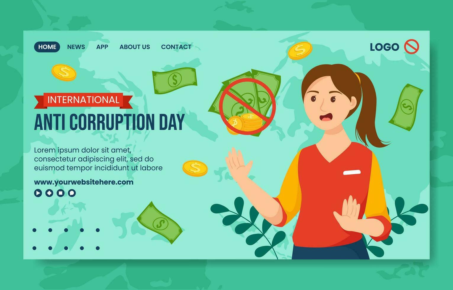 Anti Corruption Day Social Media Landing Page Cartoon Hand Drawn Templates Background Illustration vector