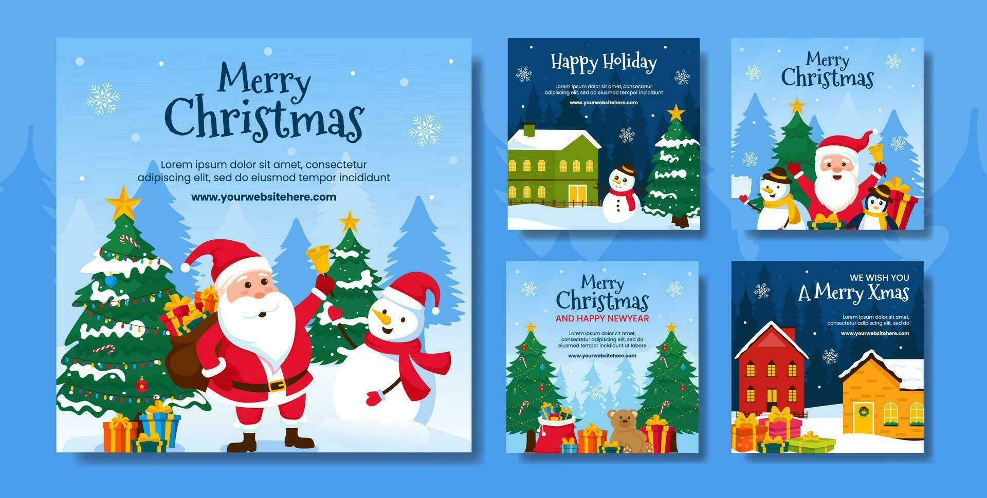 Merry Christmas Social Media Post Illustration Flat Cartoon Hand Drawn Templates Background vector