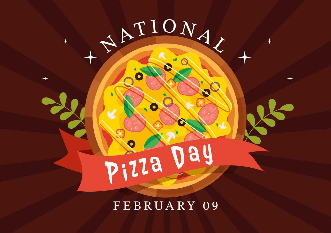 nacional Pizza día vector ilustración en febrero 9 9 con varios coberturas en cada rebanada para póster o bandera en plano dibujos animados antecedentes diseño