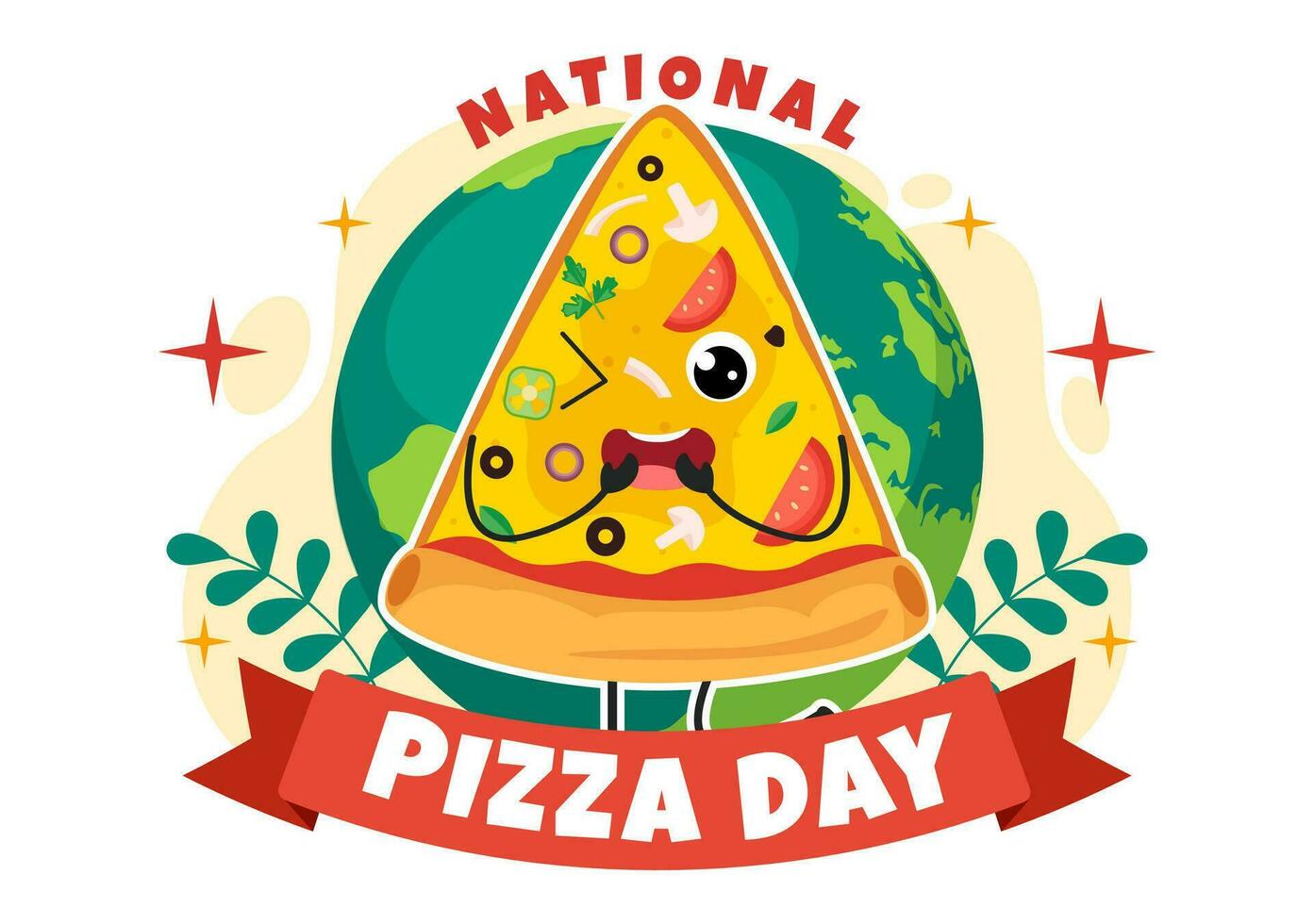 nacional Pizza día vector ilustración en febrero 9 9 con varios coberturas en cada rebanada para póster o bandera en plano dibujos animados antecedentes diseño