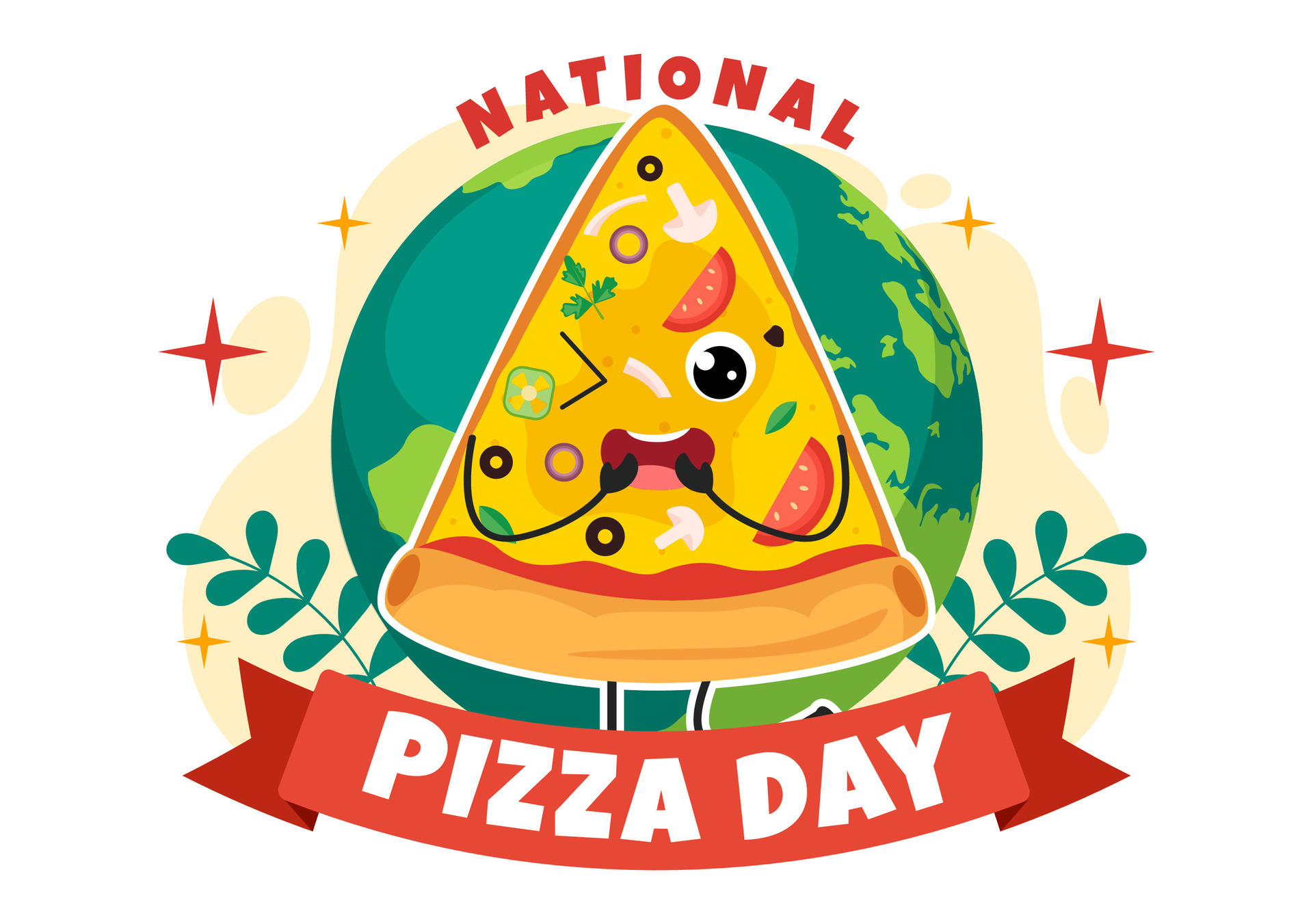 National Pizza Day Vector Illustration on February 9 with Various Toppings on Each Slice for