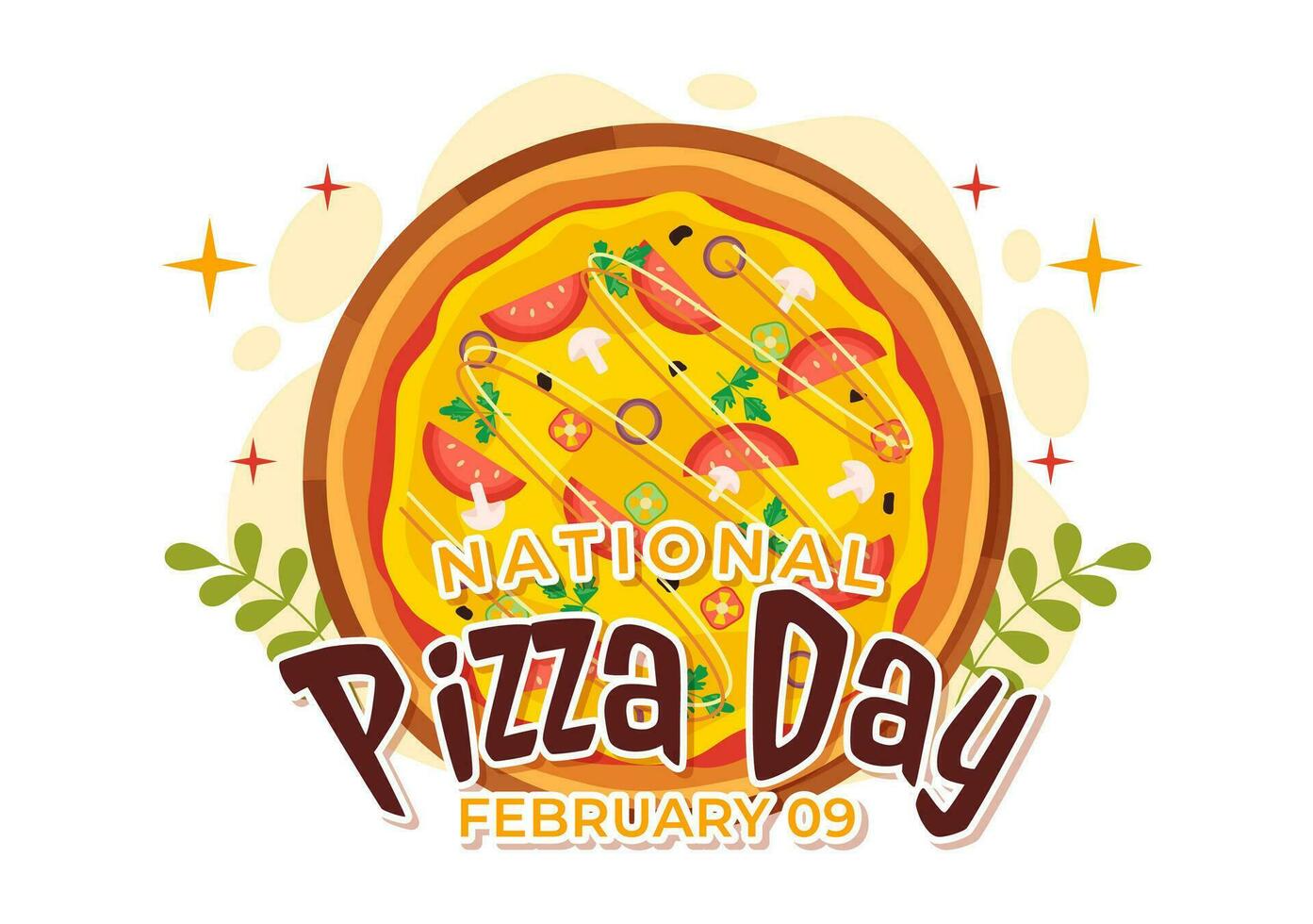 National Pizza Day Vector Illustration on February 9 with Various Toppings on Each Slice for Poster or Banner in Flat Cartoon Background Design