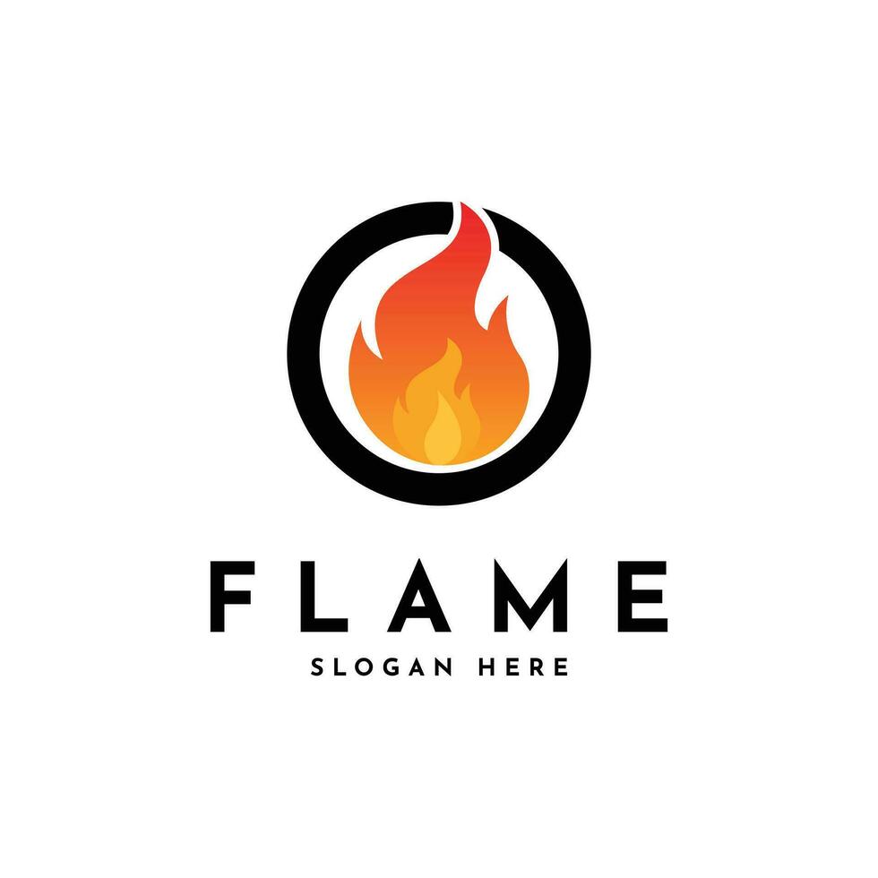 fuego logo diseño con circulo forma vector