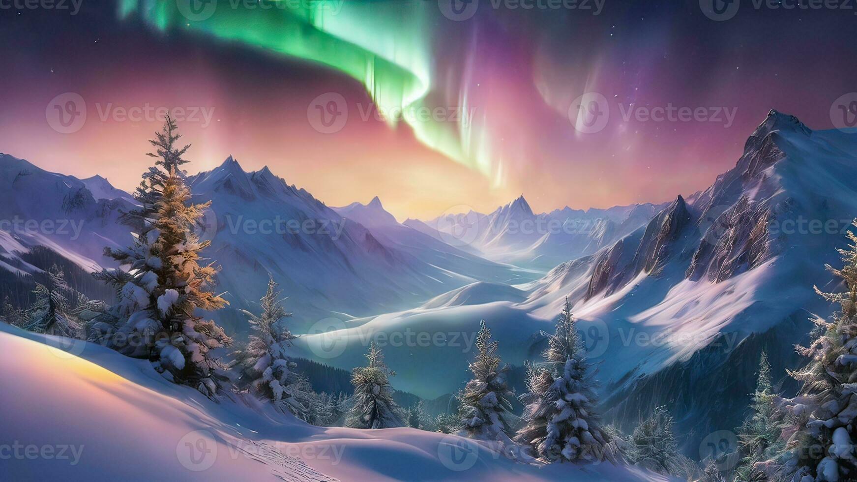 Landscape with mountains and Aurora photo