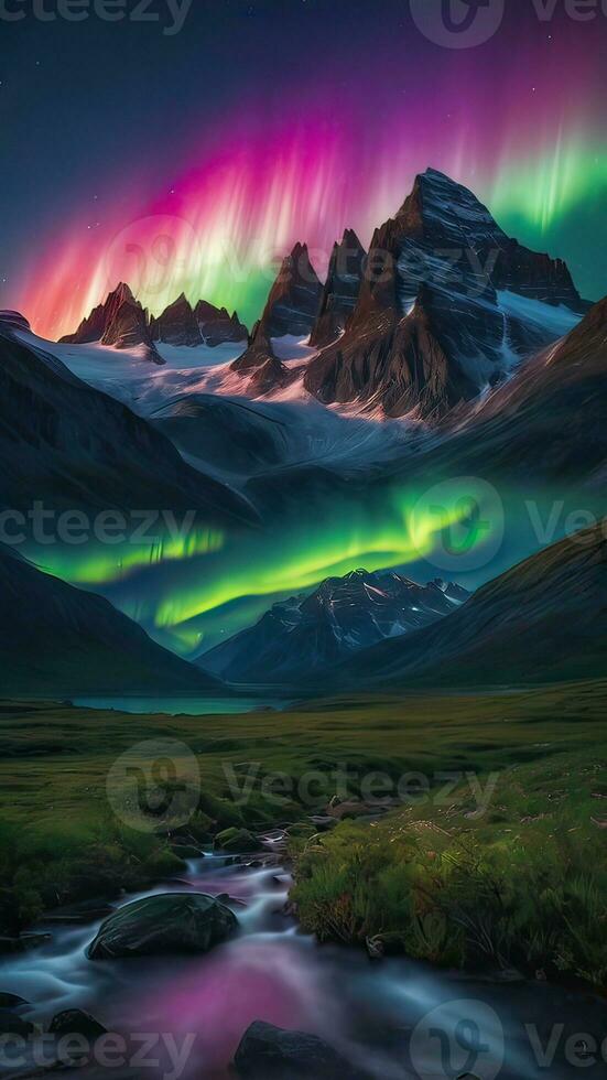 Landscape with mountains and Aurora photo