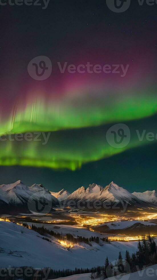 Landscape with mountains and Aurora photo
