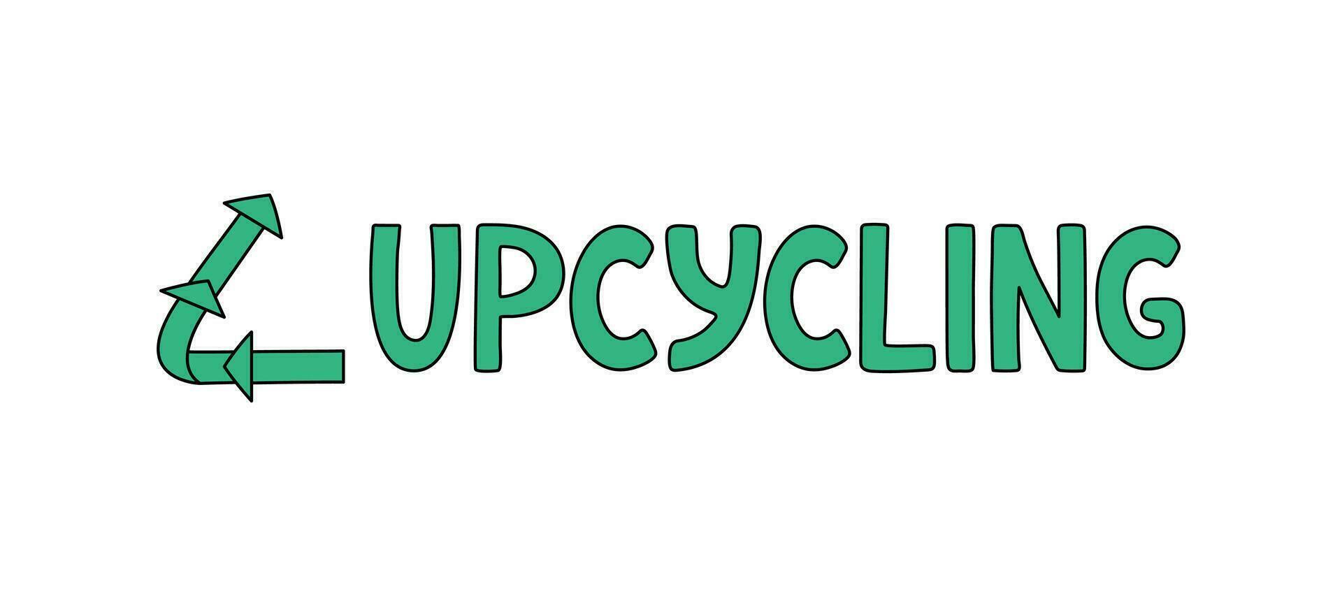 Upcycling doodle lettering. Vector hand drawn illustration. Upcycle banner. Sustainable living and environmental protection concept