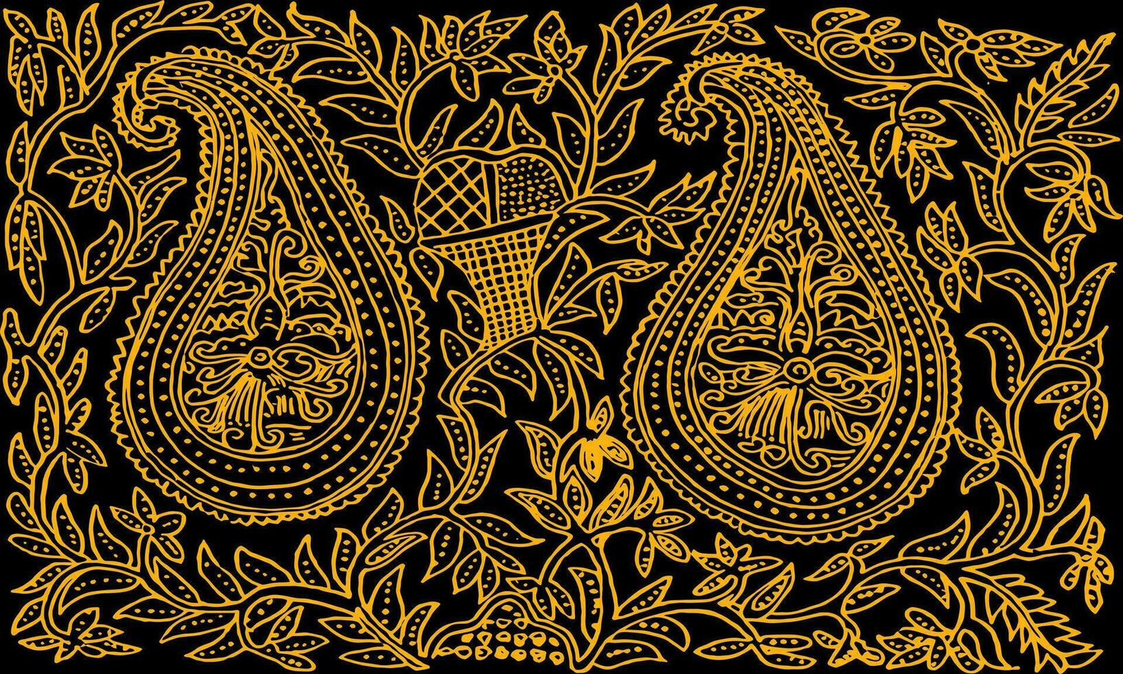 batik pattern gold line strip on black background vector