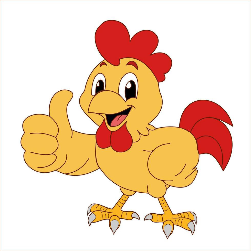 Chicken Logo Cartoon Character. A funny Cartoon Rooster chicken giving a thumbs up vector