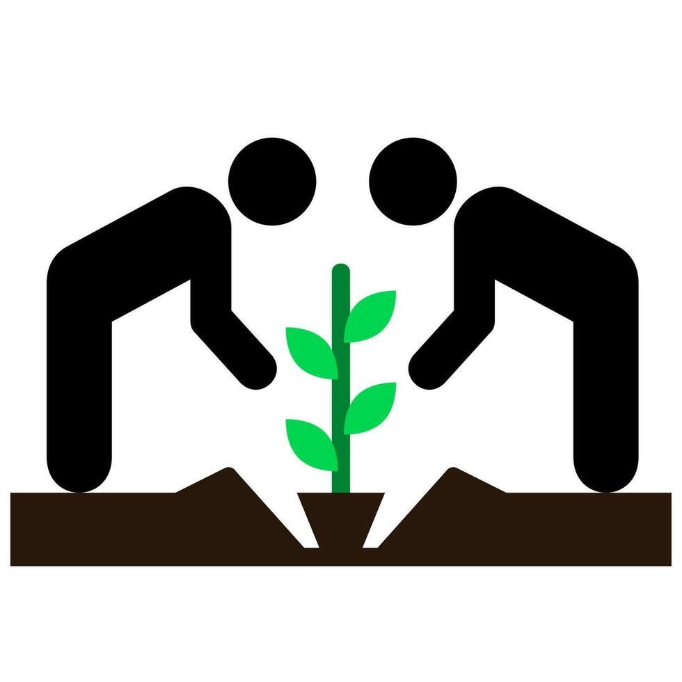 Planting a tree isolated white background vector