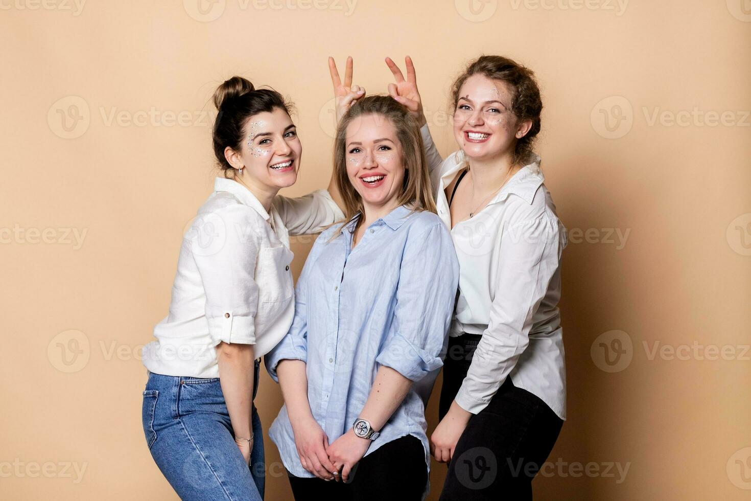 happy and overweight multicultural women photo