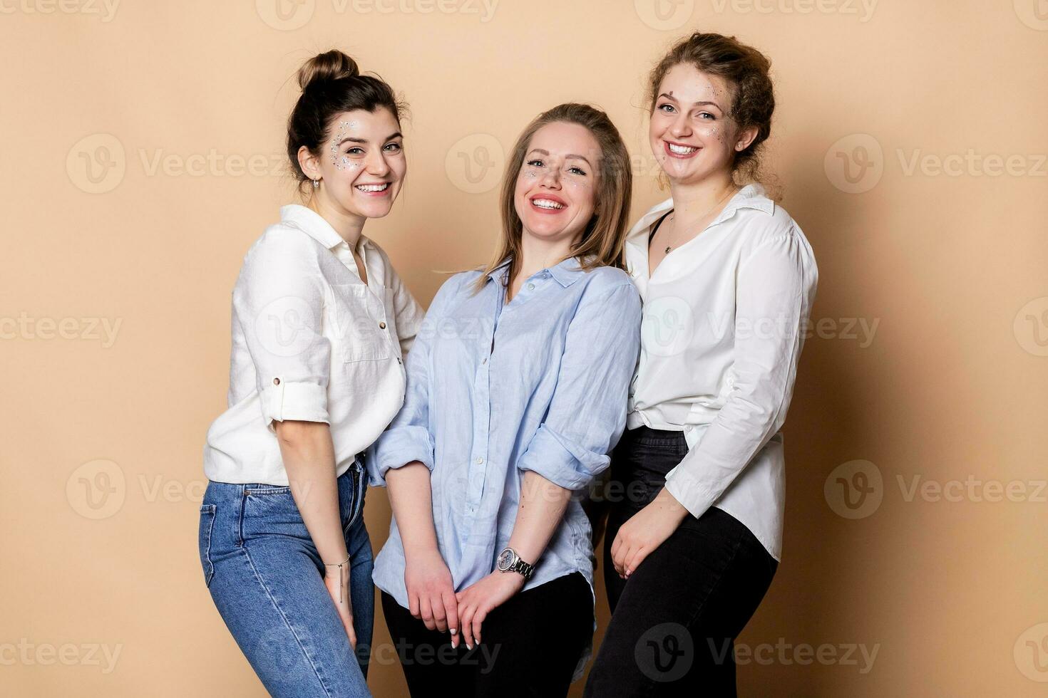 happy and overweight multicultural women photo