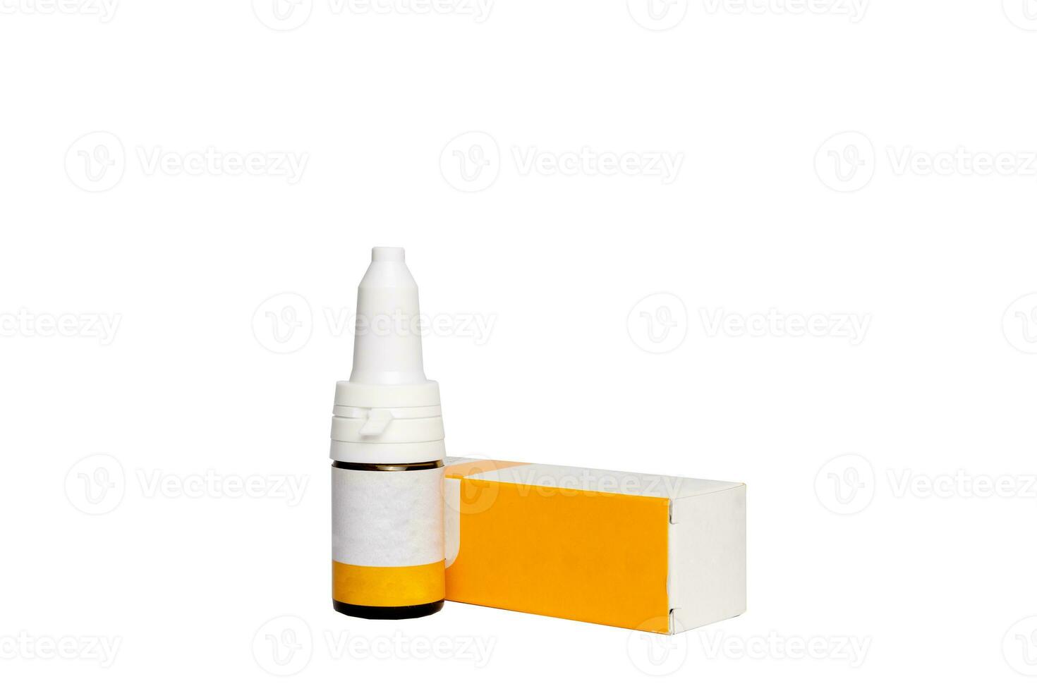 Medicine bottle and package isolated on white background photo