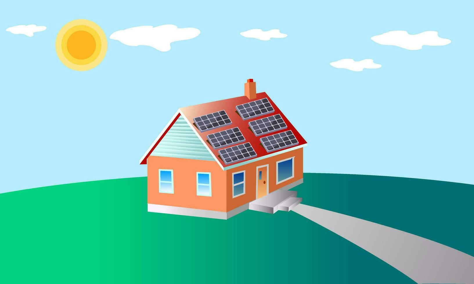 Solar Panel at Home - Energy saving at home vector