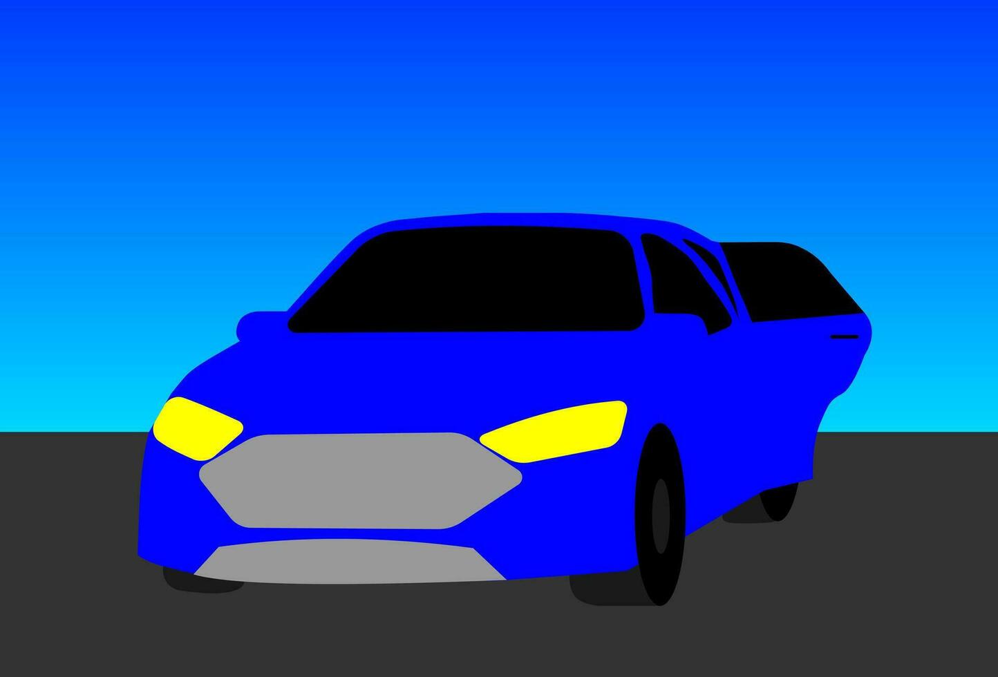 Blue Sedan Car On The Street And Blue Sky Background vector