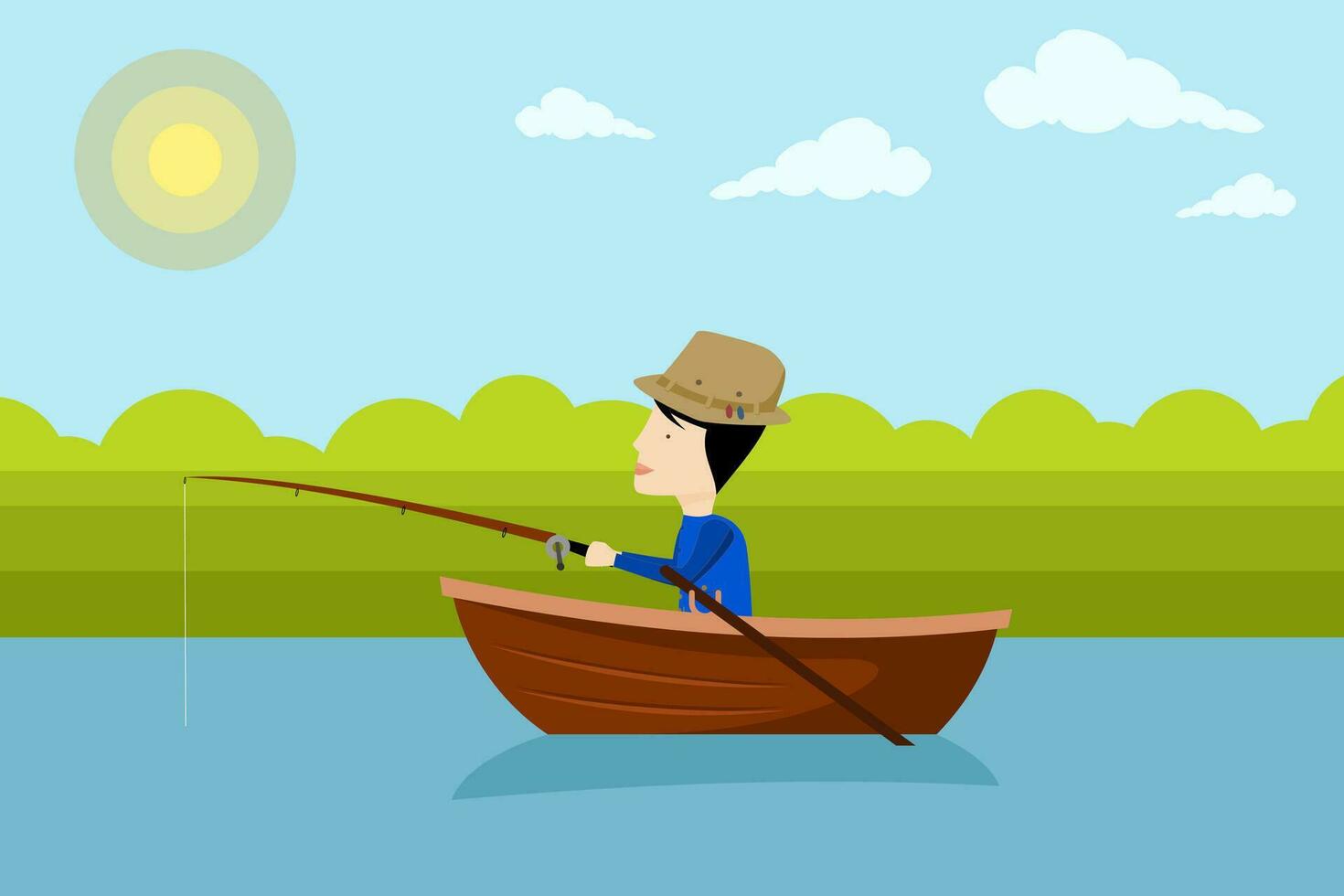 fisherman on the boat at the river vector