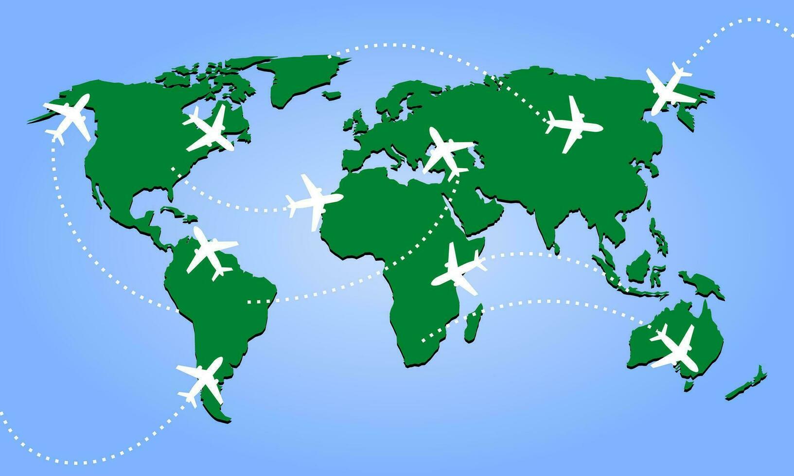 illustration of an airplane flight route on world map vector