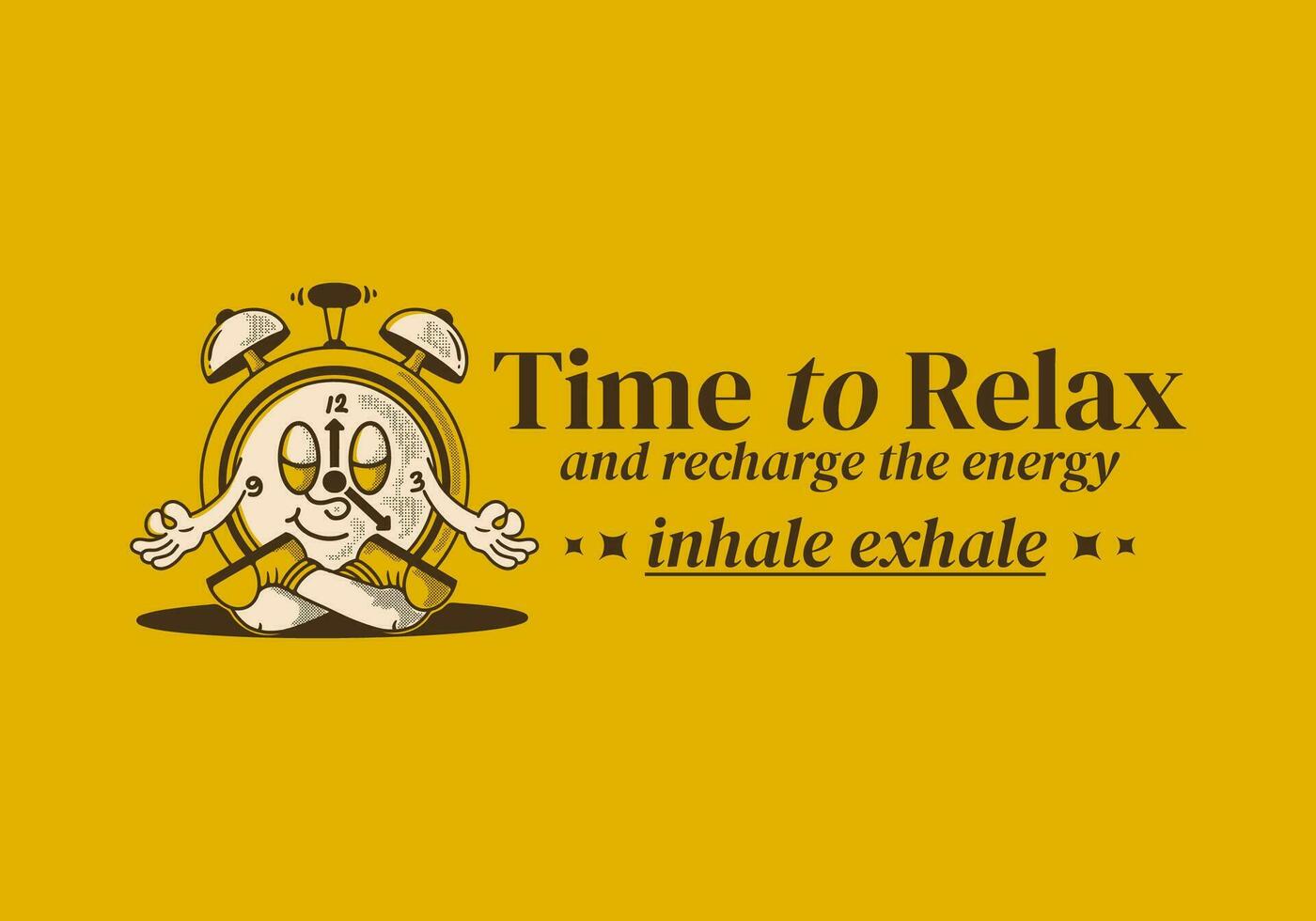 Time to relax. Alarm clock mascot character in meditation pose vector