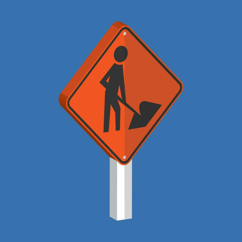 road construction ahead 1km Sign 3d shape vector illustration