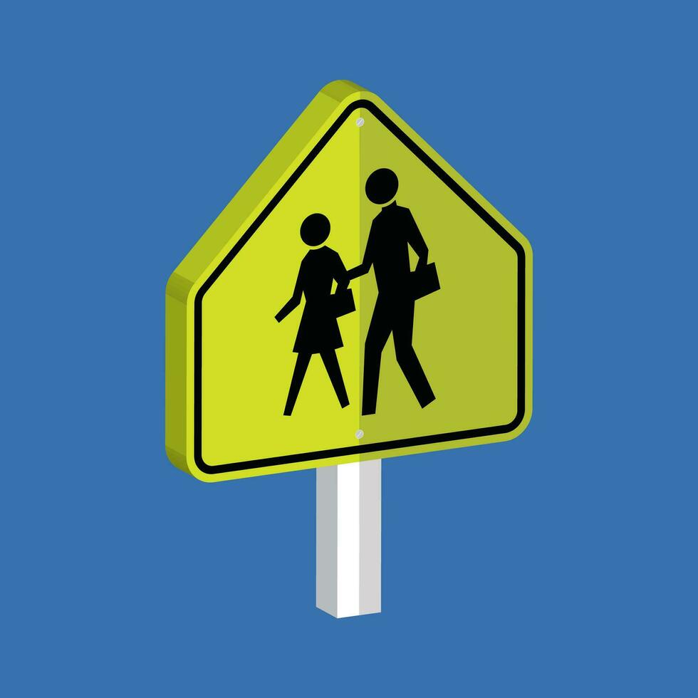 School Zone Sign 3d shape vector illustration