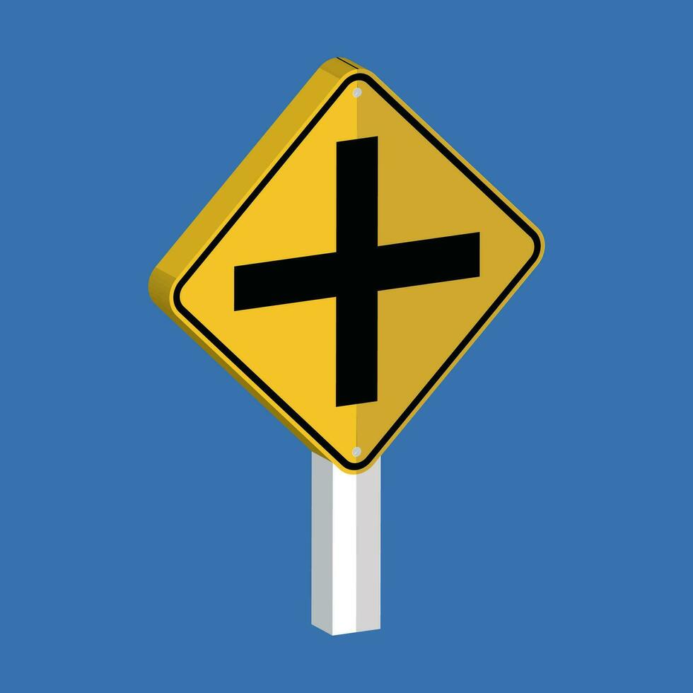 4 Way Intersection Ahead Sign 3d shape vector illustration