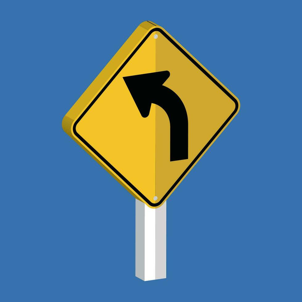 Sharp Turn Right Sign 3d shape vector illustration