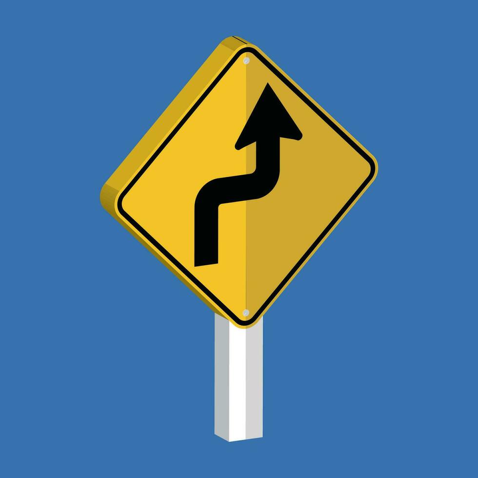 Highway Traffic Supply Sharp Curve Signs 3d shape vector illustration