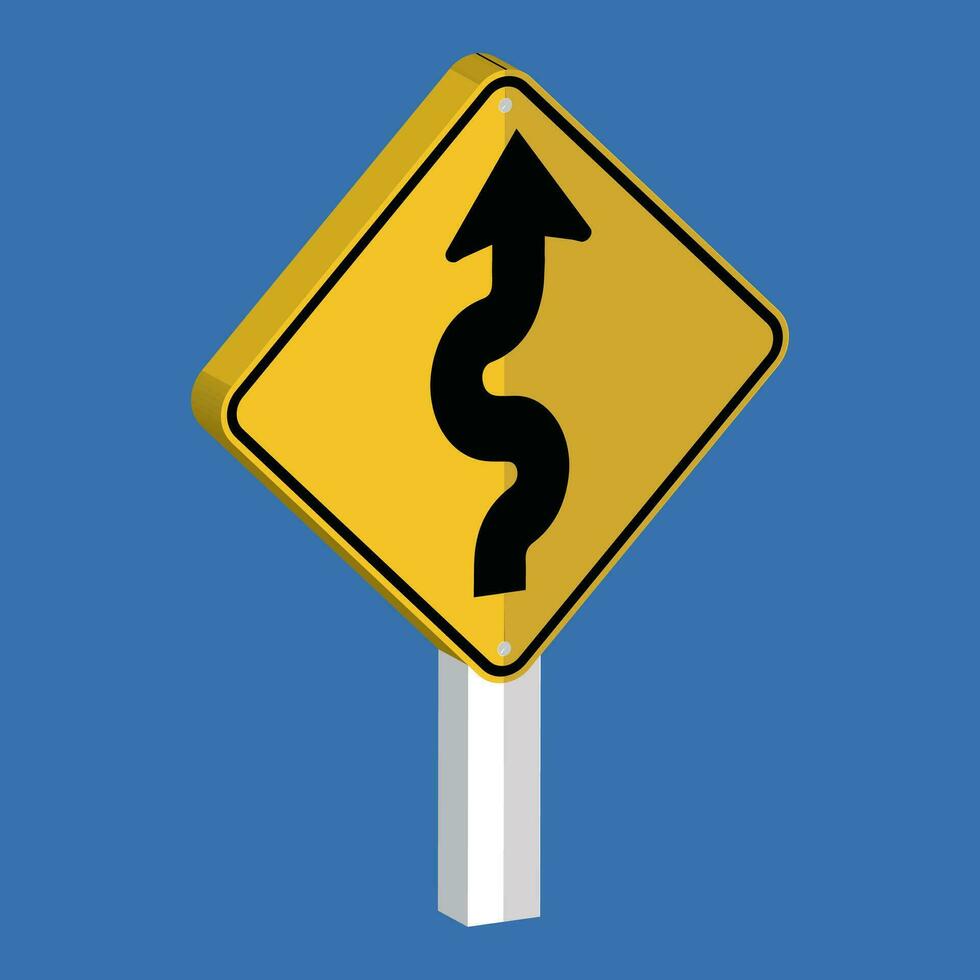 Winding Road Sign right 3d shape vector illustration