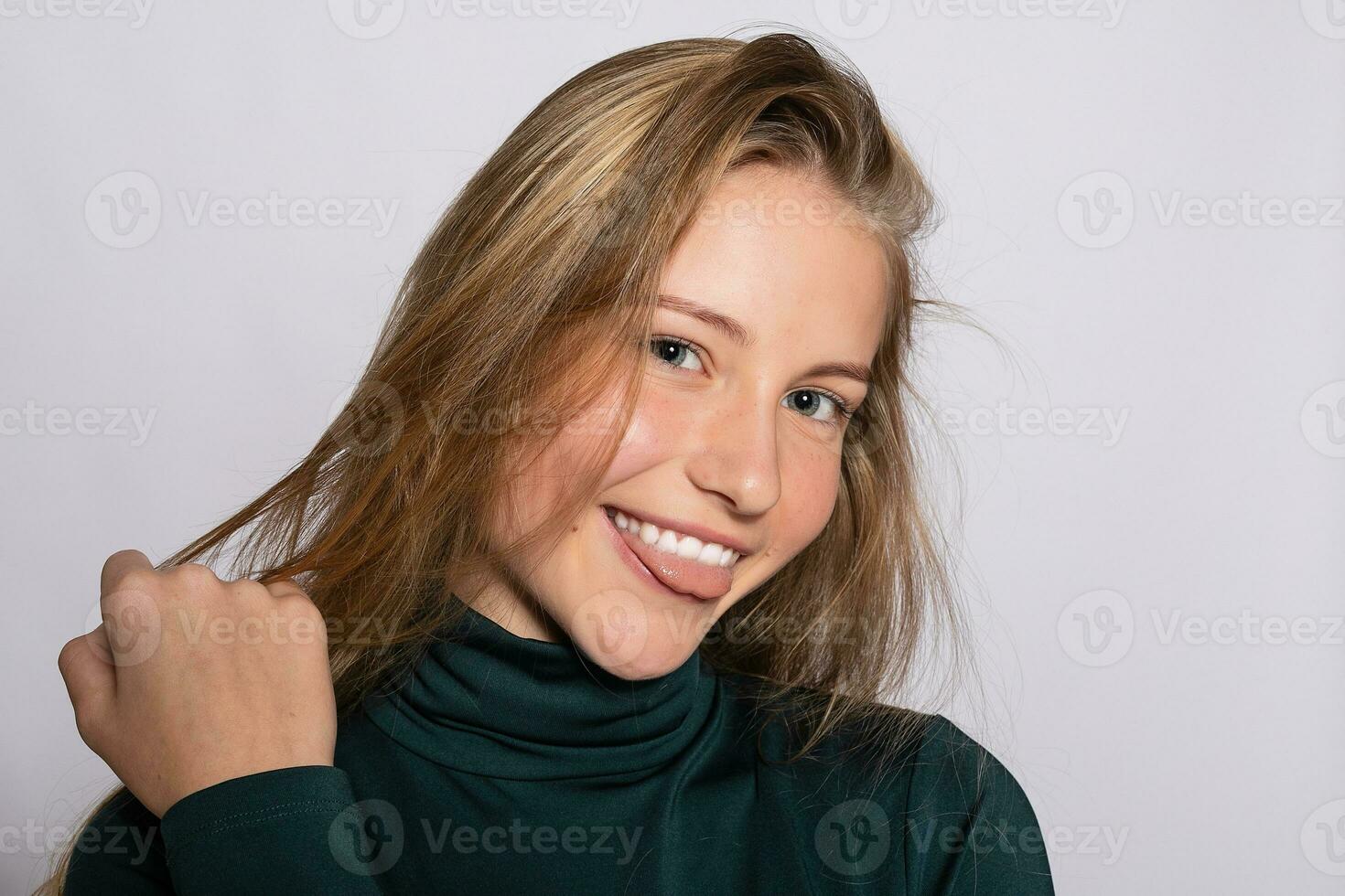 Photo of positive young nice woman in yellow knee-high