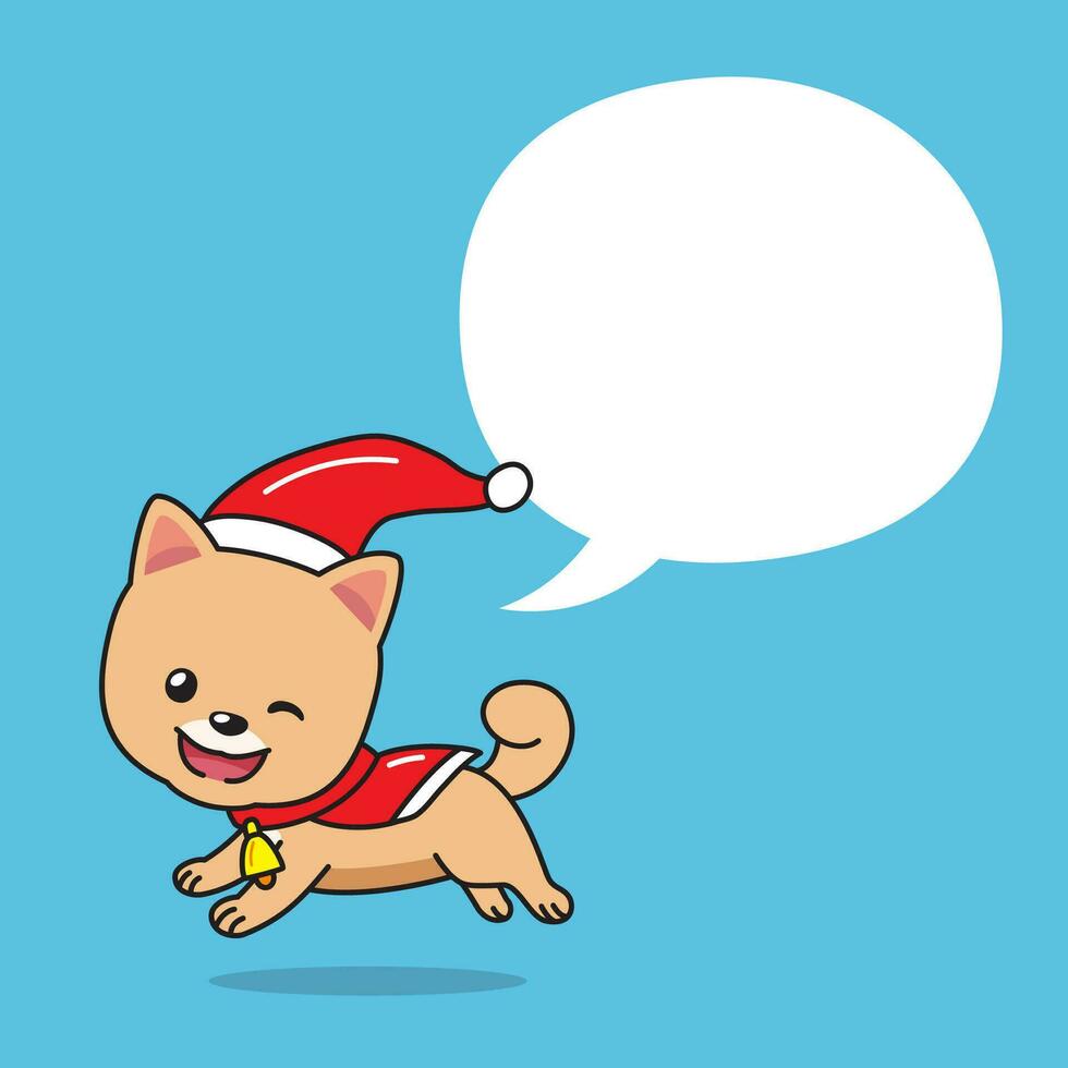 dibujos animados pomeranio perro con Navidad disfraz y habla burbuja vector