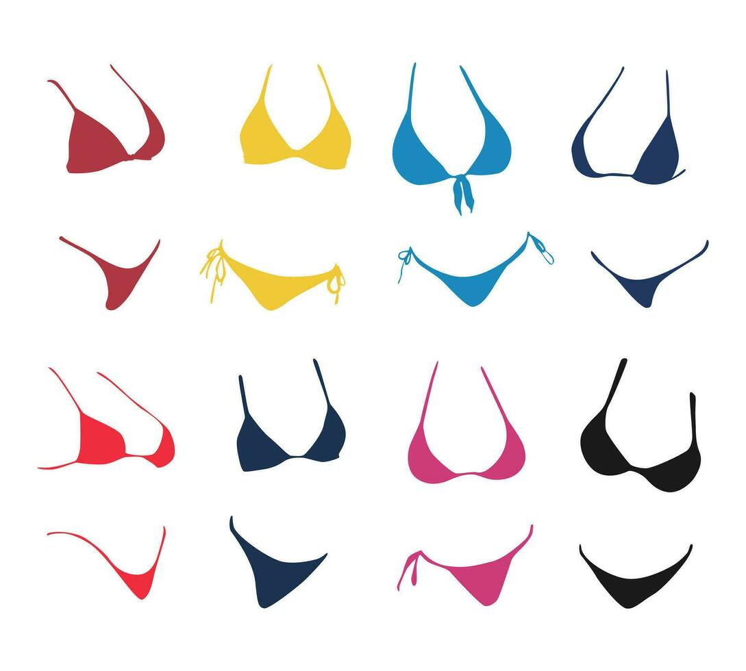 set of bikini with different color. isolated on white background. flat vector illustration.