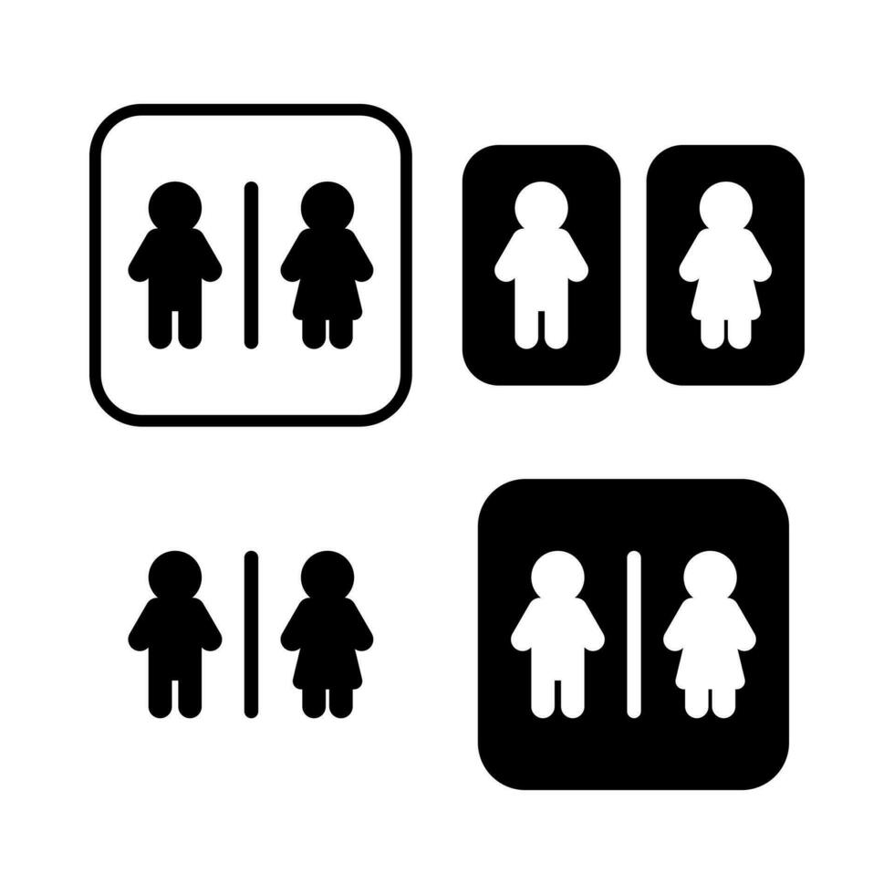 set of male and female toilet sign logo icons. black and white. isolated on white background. flat vector icon.